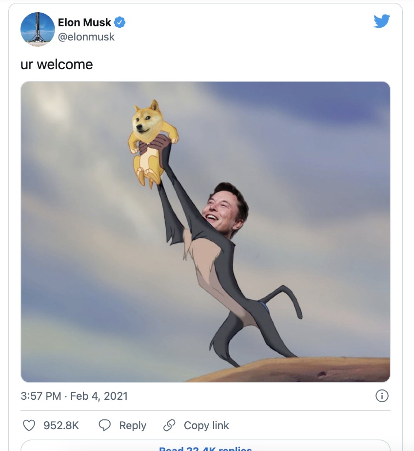 马斯克在推文中带货狗狗币